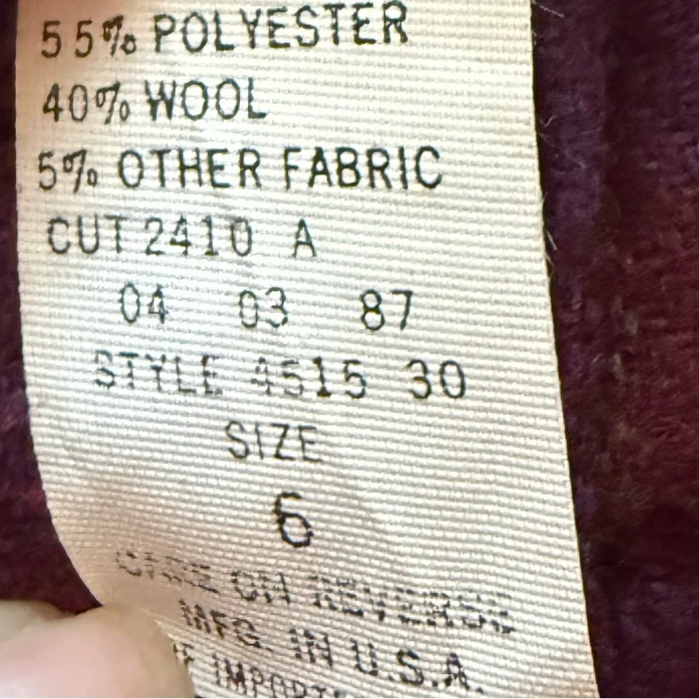 Vintage 1987 Thermo Jac Pleated Wool Plaid Midi Skirt Burgundy Purple Size 6